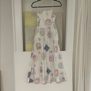 Damson Madder Peaches Embroidered Cotton Midi Dress with pockets size 4 US